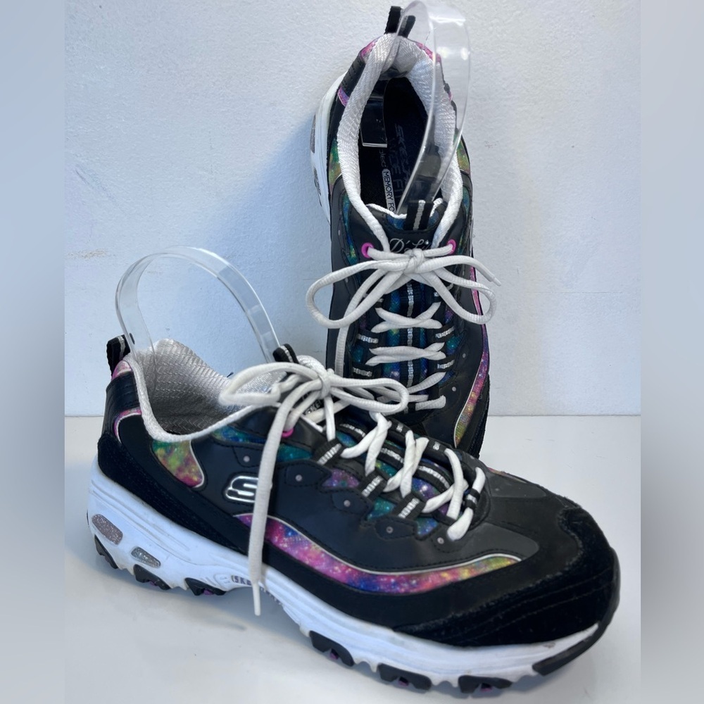 Skechers D Lites Womens 149782 Black Rainbow‎ Lace Up Athletic Shoes Size 10